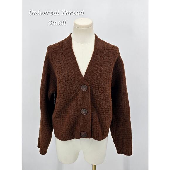 Universal Thread Chestnut Brown Waffle Knit Cardigan – Size Small - Picture 1 of 6